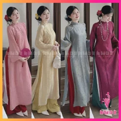 Áo dài TƯỜNG VY - áo dài cách tân nữ cách tân tết 4 tà vải GẤM TƠ cao cấp hàng may sẵn