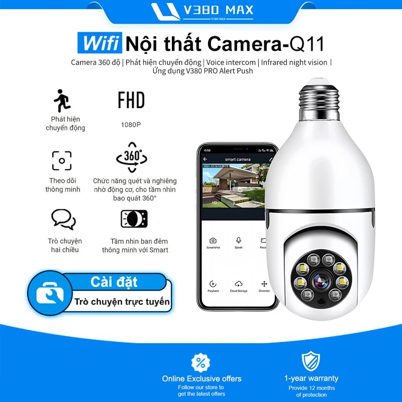 CCTV Kết nối WiFi Camera V380 Max Q11 an ninh nhà thông minh IP Camera Baby/Pet/Nanny HD 1080P Ứng dụng V380 Pro