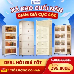 [XẢ KHO - SIÊU TỐC 4H] Tủ Nhựa Gấp Gọn Đa Năng 50/60/70cm Chịu Tải Lớn, Tủ Nhựa Đựng Đồ Gia Đình Màu Kem Sang Trọng HC05