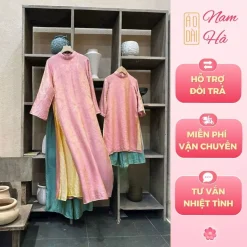 Set ao dài mẹ và bé gái Tân Xuân, chất liệu tơ tằm nhũ cao cấp, form áo đẹp, mềm mại và uyển chuyển