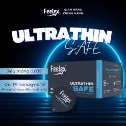 Bao cao su Feelex Ultrathin Safe siêu mỏng, nhiều gel bôi trơn, hỗ trợ phòng tránh thai - Hộp 10 bcs