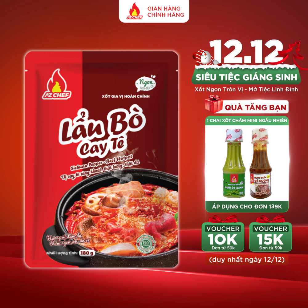 Xốt gia vị Lẩu bò cay tê vị tứ xuyên 180g AZ CHEF xốt gia vị hoàn chỉnh nấu lẩu cho 4 - 6 người ăn
