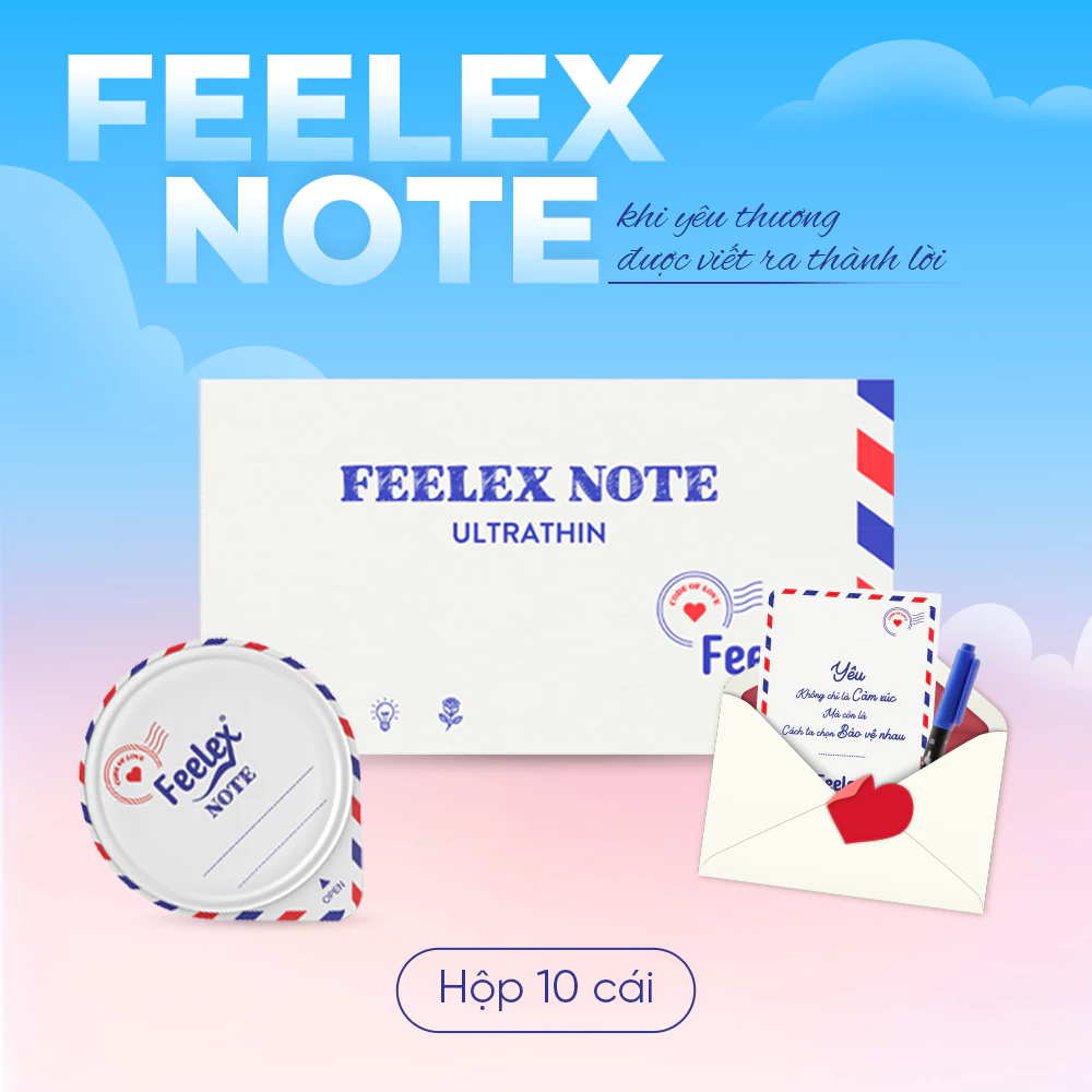 Bao cao su Feelex Note siêu mỏng, nhiều gel bôi trơn - hộp 10 chiếc