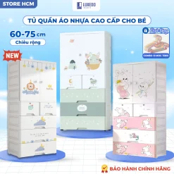 [TẶNG MÓC TREO] Tủ Nhựa Đựng Quần Áo Cho Bé Rộng 75cm, Tủ Quần Áo 4/5 Tầng Bánh Xe 360 Ngăn Treo Rộng Rãi Nhựa An Toàn