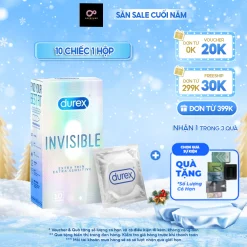 Bao cao su Durex Invisible siêu mỏng size 52mm, hộp 10 bao