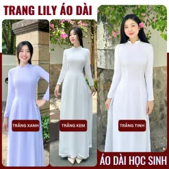 Áo dài học sinh cổ vuông hở, hotgirl, áo dài trắng tay dài, hai tà, cổ U, đồng phục học sinh cấp 3 - Trang Lily Áo Dài
