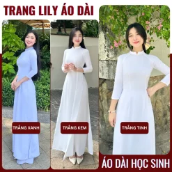Áo dài trắng đồng phục học sinh cấp 3, chụp kỉ yếu, cổ V 2cm, tay lỡ, lụa mỹ - Trang Lily Áo Dài