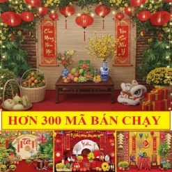Trang Trí Tết Tranh vải Decor Trang Trí ngày Tết Phông nền chụp ảnh Tết in 6D rõ nét có size lớn 3M