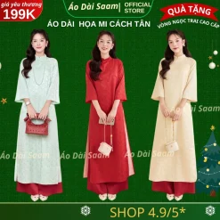 Áo Dài Cách Tân CÚC HỌA MI Dáng Suông Vải Gấm, May 2 TàÁo Dài Tết 2026-Saam cover thiết kế Mainichi Design tay loe
