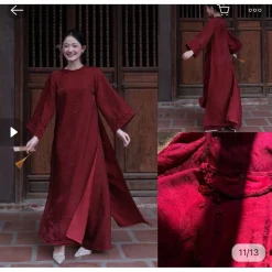 Áo dài tết Dáng Suông- Áo dài cách tân 4 tà tằm óng cao cấp tay lỡ, cổ Tết Helia AD024