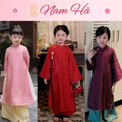 Áo dài bé gái Tân Xuân, chất liệu tơ tằm nhũ cao cấp, 3 màu hồng, đỏ, tím, Mẫu áo dài hot trend 2026