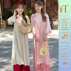 Áo dài cách tân CƠ UYỂN dáng suông chất gấm tơ mềm mướt đính cúc sò trẻ trung mặc đi lễ tết cưới hỏi