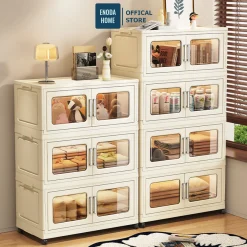 Tủ Đựng Đồ Dùng Gia Đình Lớn ENODA HOME, Tủ Nhựa 2 Cửa Trong Suốt, Khóa Cài Cố Định, Chịu Lực Siêu Tốt TUN058