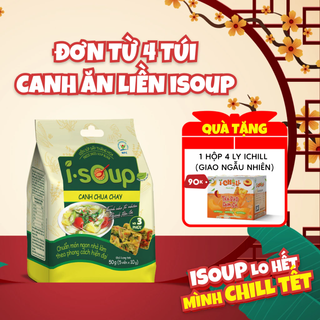 Viên Súp Sấy Thăng Hoa Canh Chua Chay I-Soup 50g (túi 05 viên)