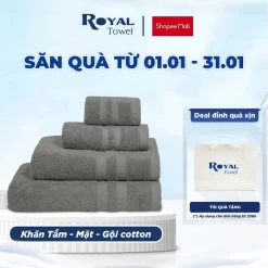 Khăn Tắm, Gội Đầu, Lau Mặt ROYAL TOWEL 100% Cotton Mềm Mại, Thấm Hút, Kháng Khuẩn