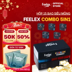Combo bao cao su Feelex siêu mỏng 5 trong 1 đa dạng, nhiều tính năng, nhiều gel bôi trơn