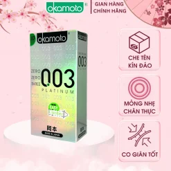 Bao cao su Okamoto 0.03 Platinum Siêu Mỏng Trong Suốt Mềm Mại Size 52mm Hộp 10 Cái