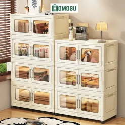 Tủ Nhựa Gấp Gọn Thông Minh, Tủ Đựng Quần Áo 20 Kích Thước, Tủ Đựng Đồ Cửa Nam Châm 2 Cánh Kèm Bánh Xe TUN040