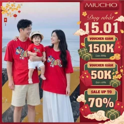 Áo thun cho bé và gia đình Tết Bính Ngọ Kado chất vải thoáng mát dày dặn mềm mại 2905
