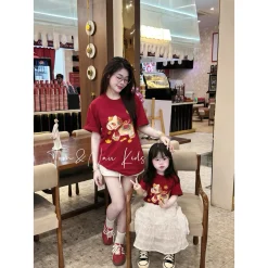 A10-Giá 1 áo Áo thun MẸ&BÉ ĐỎ TẾT NGỰA cho GIa đình - Size 9-80Kg