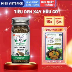 Tiêu đen xay hữu cơ Miss Vietspice hũ 50g, 100% nguyên liệu sạch tự nhiên, đóng hũ tiện dụng