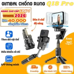 Gimbal Q18 - Gymbal điện thoại quay phim chống rung hỗ trợ quay phim, chụp ảnh chuyên nghiệp xoay 360 độ có đèn Led