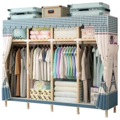 Tủ quần áo Tủ vải Khung Gỗ Đựng Quần Áo Bọc Nhựa Tủ Nhiều buồng Chống Ẩm Mốc Đa Năng Tiện Lợi