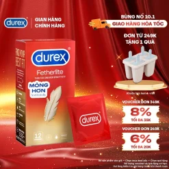 Bao cao su Durex Fetherlite siêu mỏng, size 52.5mm, 12 bao/hộp