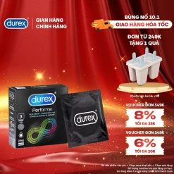 Bao cao su Durex Performa kéo dài thời gian, size 52mm, 3 bao/hộp)
