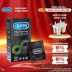 Bao cao su Durex Performa kéo dài thời gian, size 52mm, hộp 12 bao
