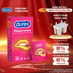 Bao cao su Durex Pleasuremax gân gai, size 56mm, 12 bao/hộp