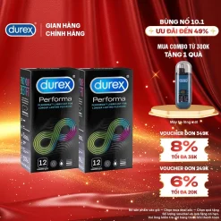 Bộ 2 hộp Durex Performa kéo dài thời gian, size 52mm, hộp 12 bao