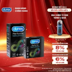 Bộ bao cao su Durex Performa kéo dài thời gian size 52mm, 1 hộp 12 bao và 1 hộp 3 bao