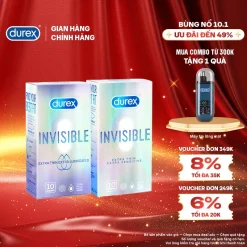 COMBO DUREX INVISIBLE LUBRICATED và DUREX INVISIBLE EXTRA THIN EXTRA SENSITIVE (10 BAO/HỘP; 52MM)