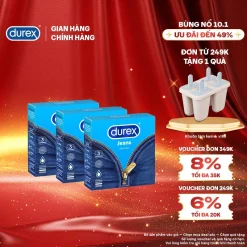 Bộ 3 hộp Durex Jeans cơ bản, bôi trơn (size 52.5mm, 3 bao/hộp)