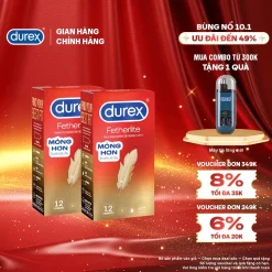 Bộ 2 hộp Durex Fetherlite siêu mỏng (size 52.5mm, 12 bao/hộp)