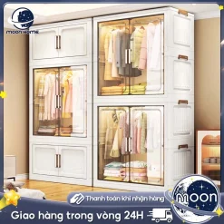 Moon Tủ Quần Áo Gấp Gọn Nhựa Có Bánh Xe Phòng Ngủ Tủ Đựng Đồ Đa Năng Tủ Quần Áo Công Suất Lớn