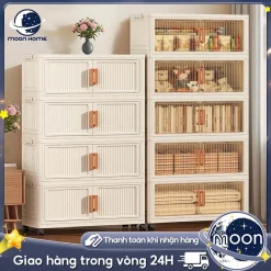 Moon Tủ Đựng Đồ Đa Năng Gấp Gọn Có Bánh Xe Tủ Đựng Quần Áo Nhiều Tầng Nhựa Giá Lưu Trữ Phòng Ngủ