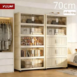Yuumi cửa nam châm trong suốt cao cấp 49/69cm vàng kem tủ nhựa tủ quần áo đựng đồ tủ bếp tủ đựng đồ