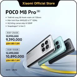 Điện thoại thông minh POCO M8 PRO 5G (8+256GB|12+512GB)|Pin 6.500mAh (typ) siêu lớn|Màn hình AMOLED CrystalRes 1.5K