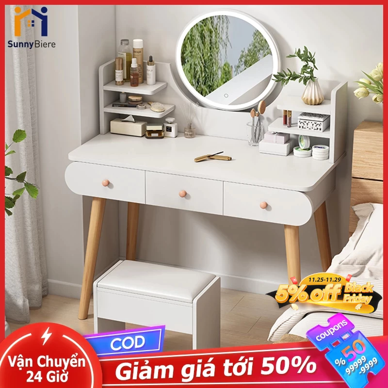 Bàn trang điểm Bộ bàn trang điểm đa năng có gương soi Lắp Ráp Dễ Dàng/Đóng Gói 3 Lớp/Giao Nhanh 12H